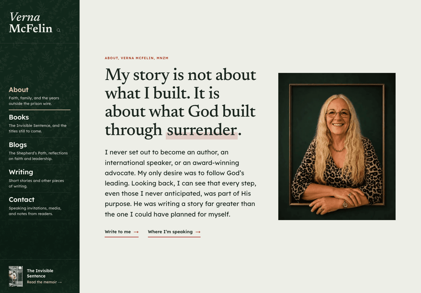 Preview of Verna McFelin’s About page