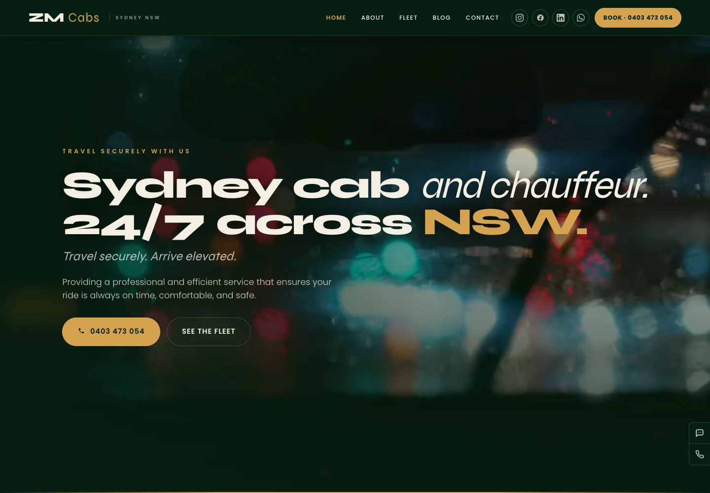 ZM Cabs Sydney website