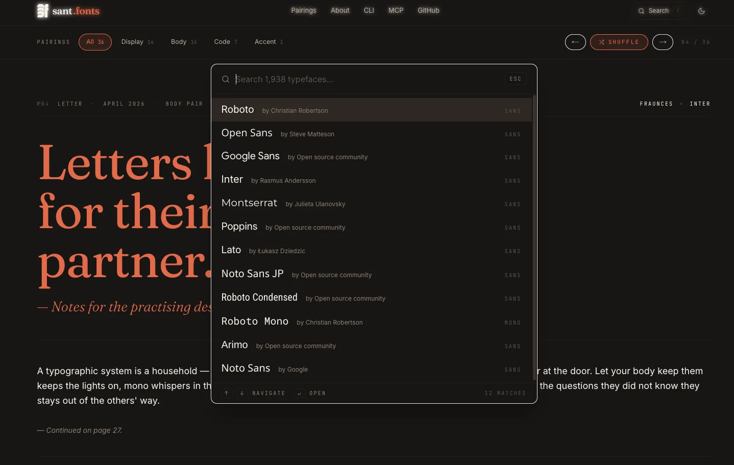 Sant Fonts search spotlight: 1,938 typefaces searchable from one keyboard shortcut