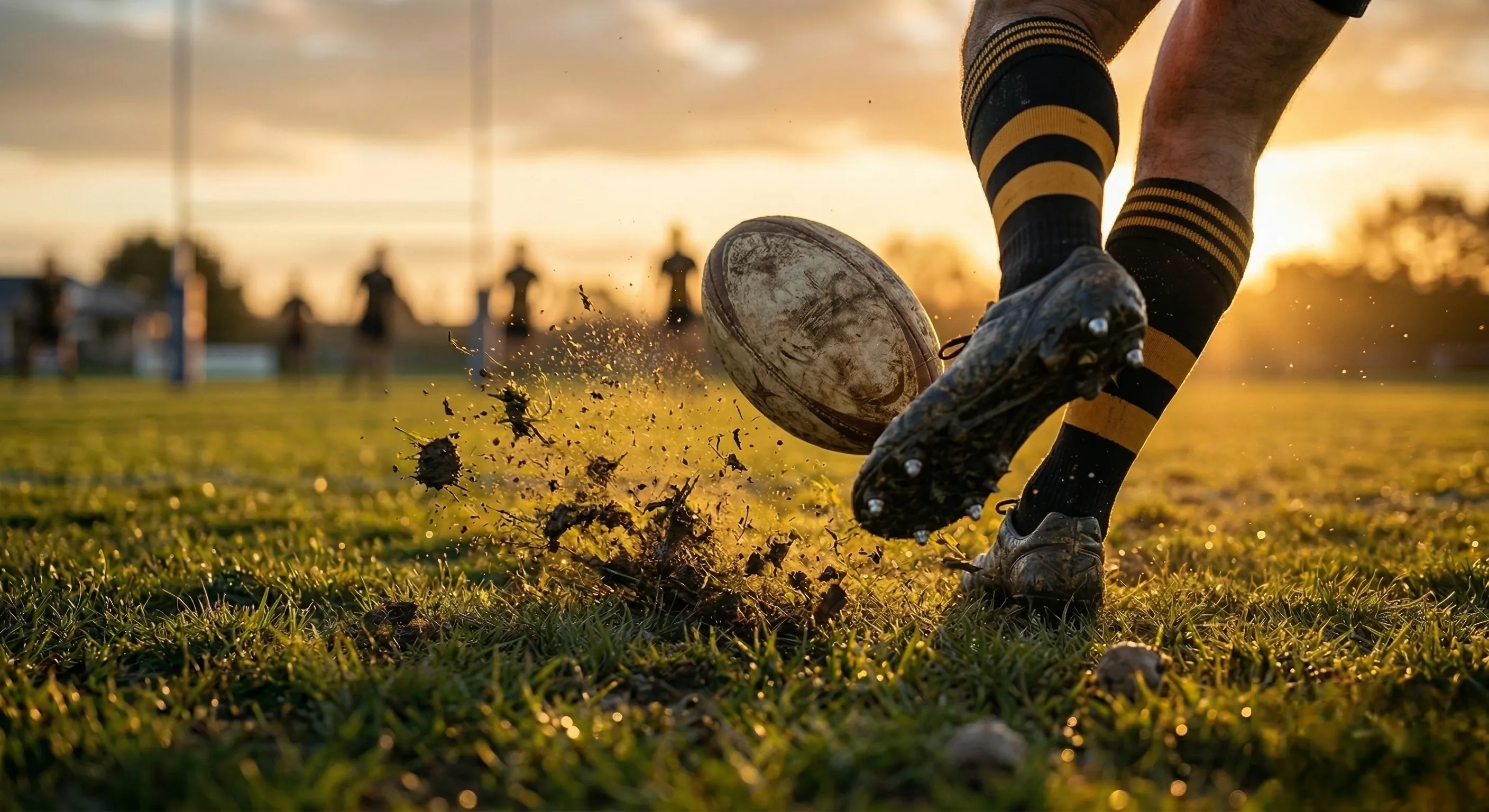 Rugby kick at sunset